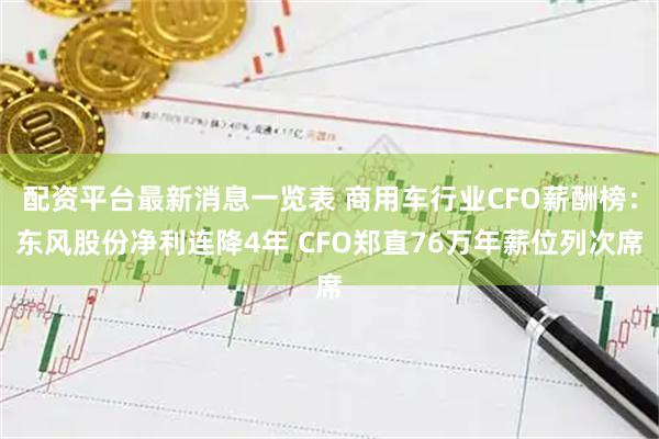 配资平台最新消息一览表 商用车行业CFO薪酬榜：东风股份净利连降4年 CFO郑直76万年薪位列次席